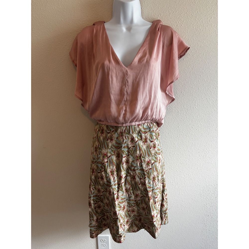 Forever 21 Mixed Media Dress Small Pink‎ Floral Paisley Boho Flutter Sleeve